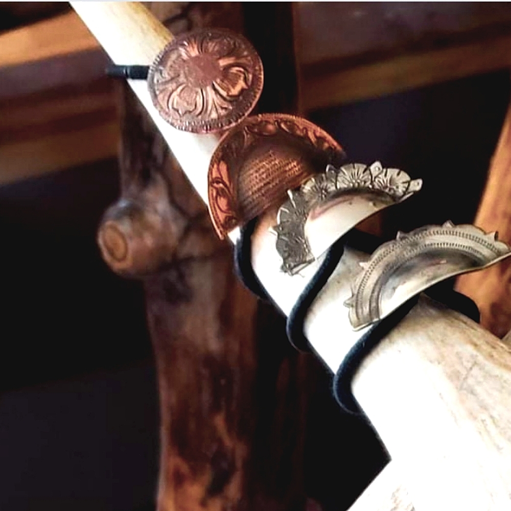 1 1/4" Half Concho Hair Tie, Copper Hand Engraved, Made in Montana